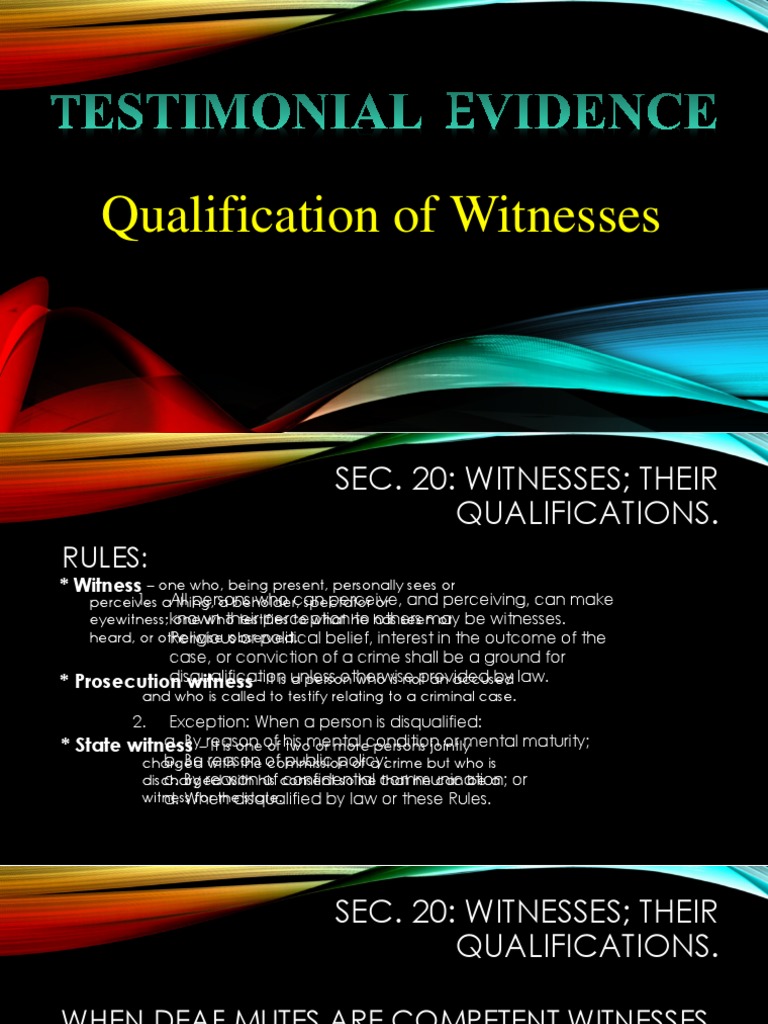 Testimonial Evidence Ppt | Witness | Evidence (Law)