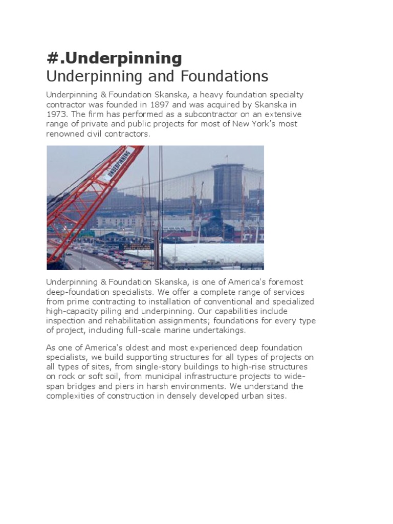 Underpinning Foundations: Methods & Details | PDF | Deep Foundation ...