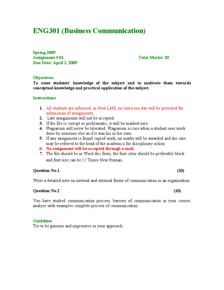 ENG301 Business Communication Assignment | PDF
