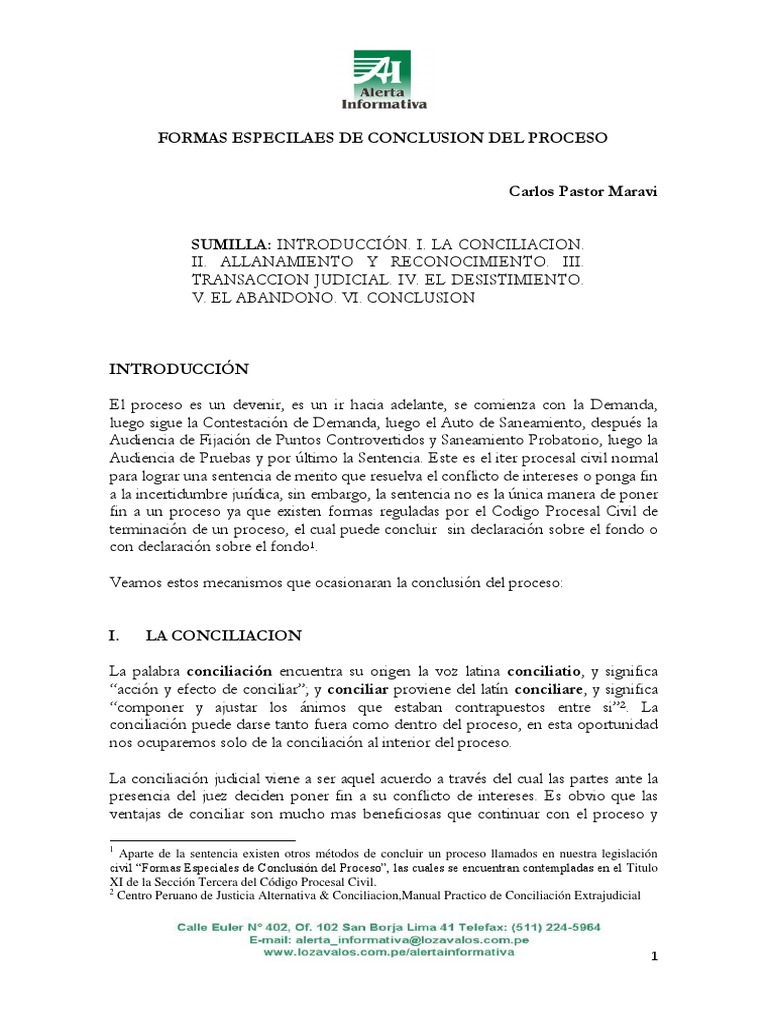 Formas Especiales de Conclusión del Proceso | PDF | Demanda judicial ...
