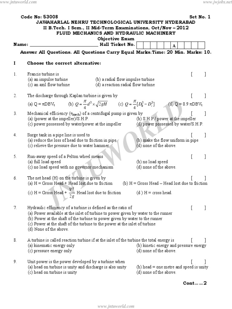 Fluid Mechanics Exam Questions | PDF | Pump | Turbine