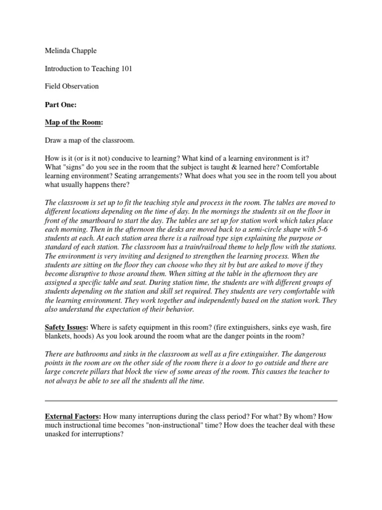 My classroom observation experience picture