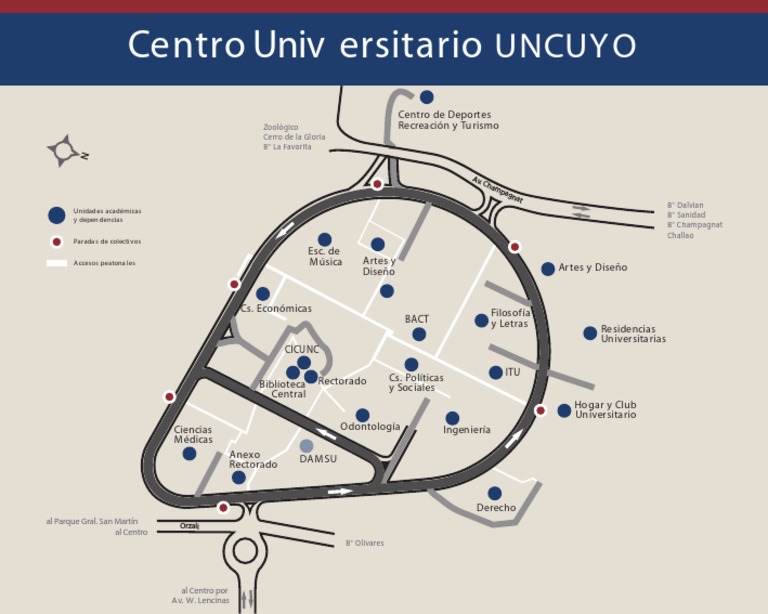 Mapa del campus de la Universidad Nacional de Cuyo con ubicación de las ...