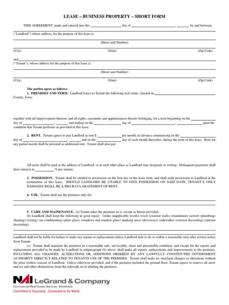 Lease Business Property Short Form PDF Lease Leasehold Estate