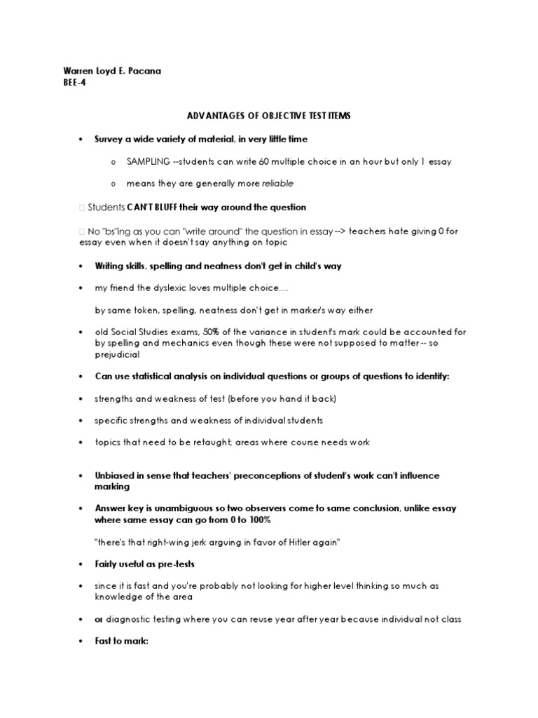 Advantages Of Objective Test Items Multiple Choice Test Assessment 