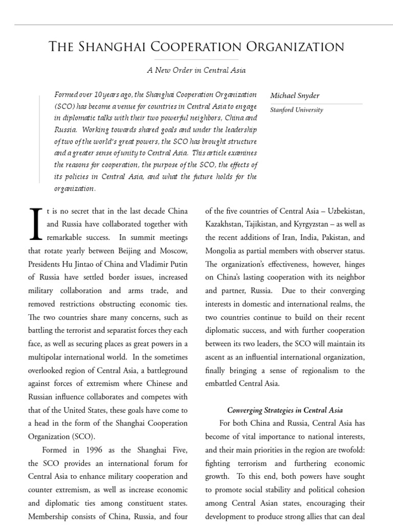 The Shanghai Cooperation Organization | PDF | Central Asia | China