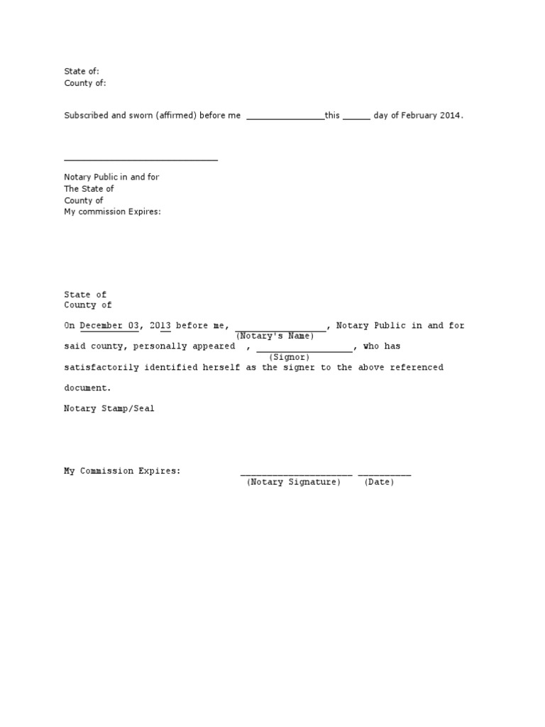 Notary Statement Examples | PDF | Notary Public | Document