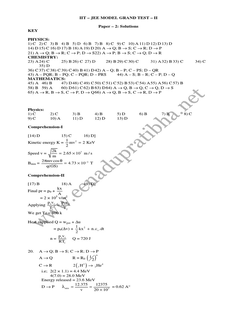 IIT JEE Model Grand Test II Solutions | PDF | Trigonometric Functions ...