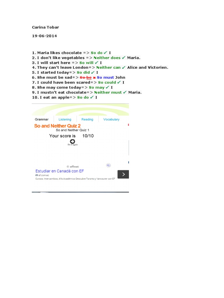 Affirmative and Negative Agreement Examples | PDF