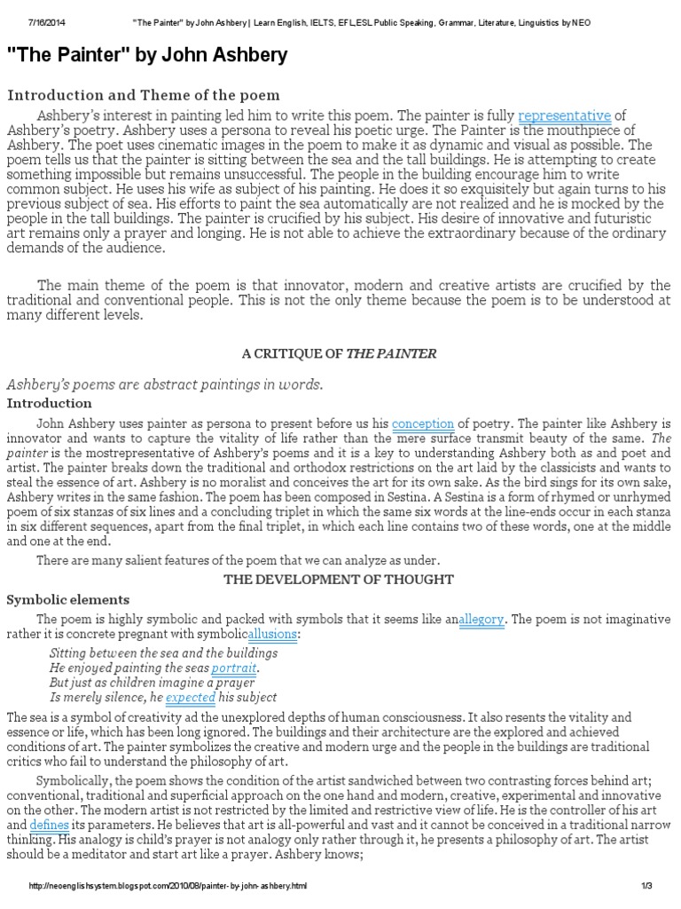 The Painter by John Ashbery PDF Poetry Representation (Arts)