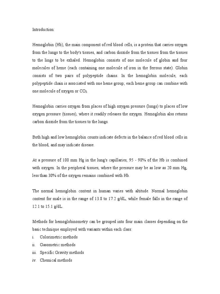 Estimation of Hemoglobin in Blood | PDF | Hemoglobin | Blood