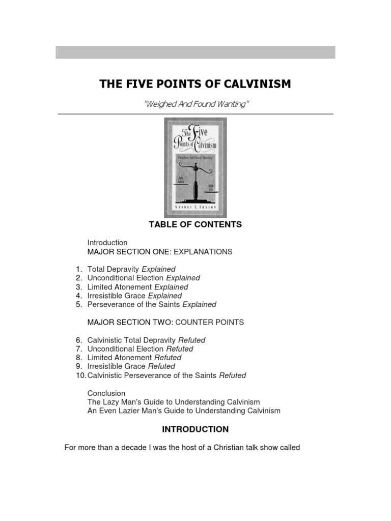 Five Points of Calvinism PDF Calvinism Predestination
