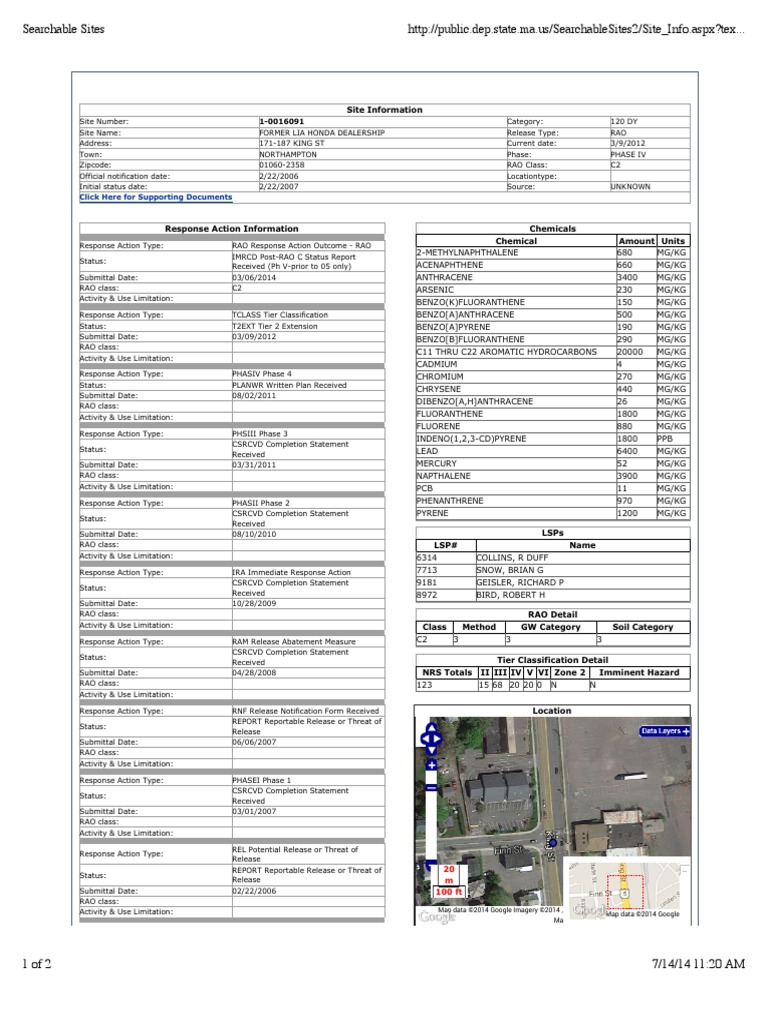 Former Lia Honda Site MassDEP Cover Sheet | PDF | Environmental Issues ...
