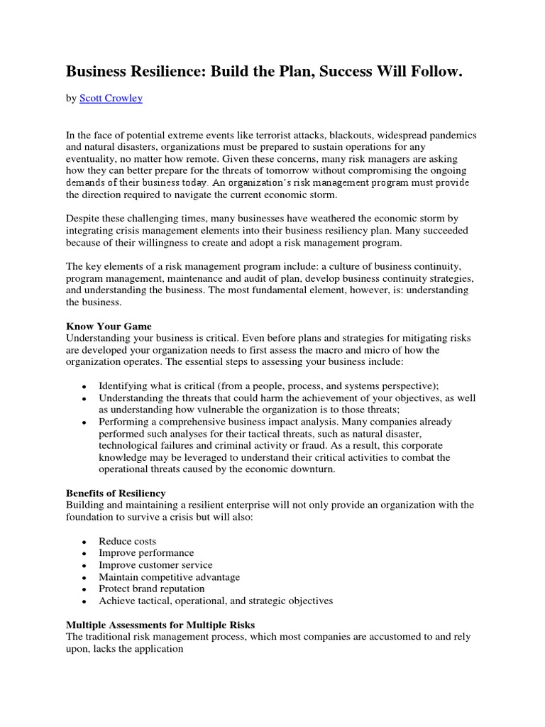Business Resilience | PDF | Climate Resilience | Risk Management