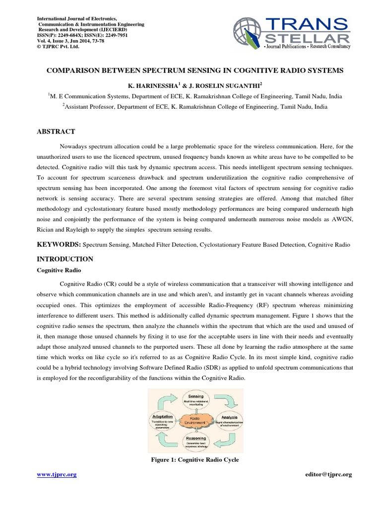 Comparison Between Spectrum Sensing in Cognitive Radio Systems | PDF ...