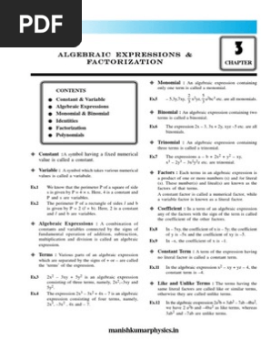 03 Algebraic Expressions Factorization Factorization Mathematical Concepts