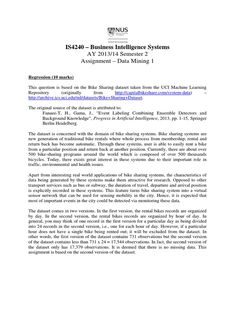 Bike Sharing Data Mining Assignment | PDF | Regression Analysis | P Value