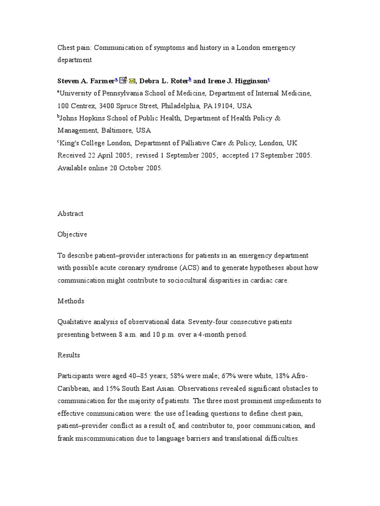 Steven A. Farmer, Debra L. Roter and Irene J. Higginson | PDF | Pain ...