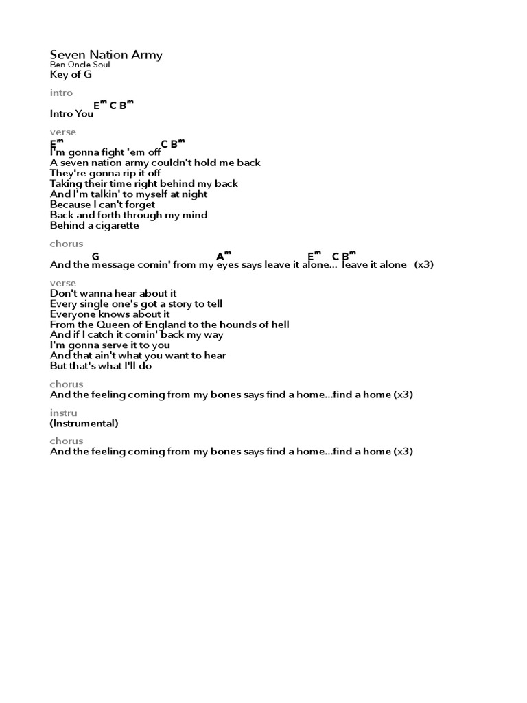 Seven Nation Army Lyrics & Chords