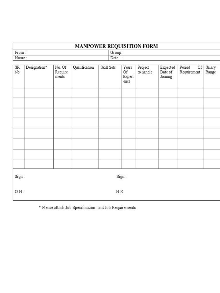 Manpower Requisition Form Template | PDF