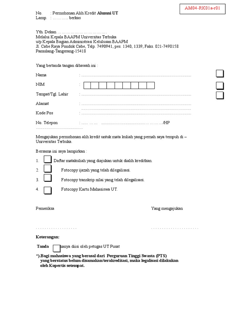 Formulir Alih Kredit