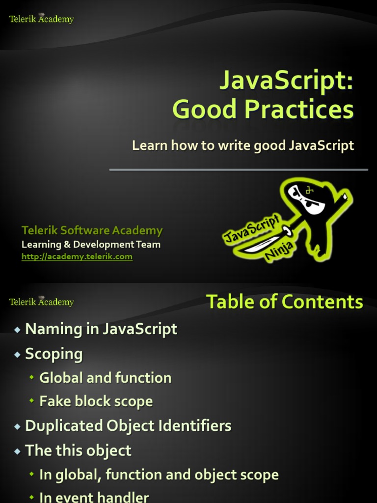 JavaScript Good Practices | PDF | Scope (Computer Science) | Java Script
