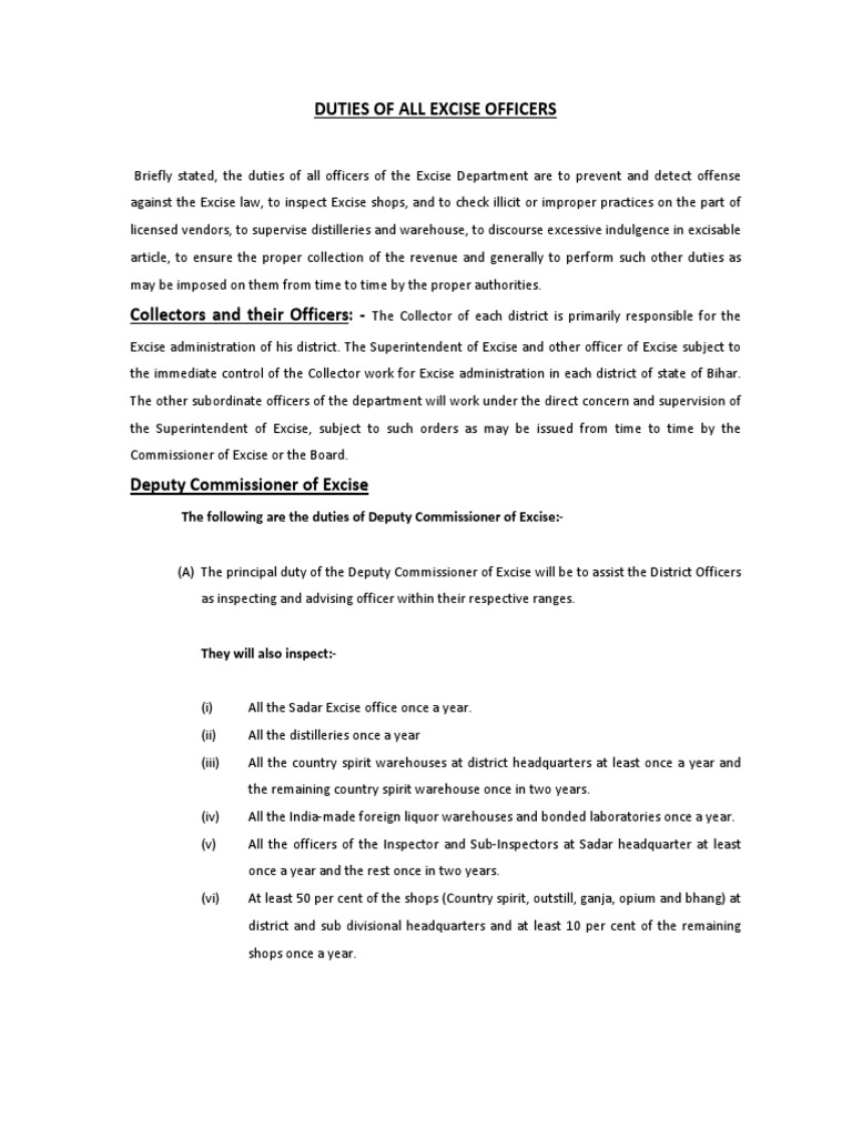Duties of All Excise Offiecers | PDF