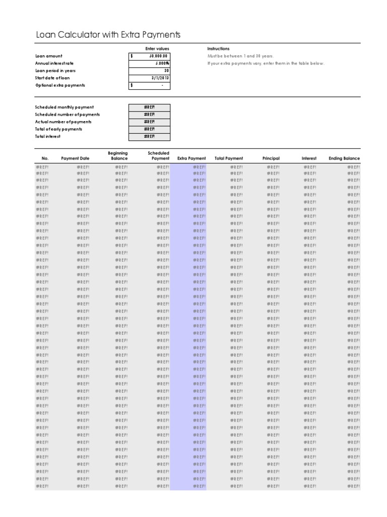 Loan Calculator With Extra Payments Enter Values Instructions PDF