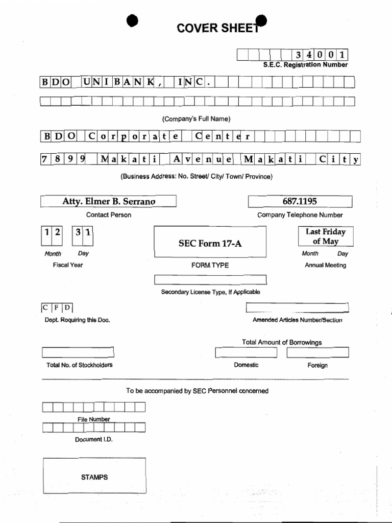 SEC17-A of BDO Unibank Inc. (14 April 2014) | PDF | Bdo Unibank | Banks