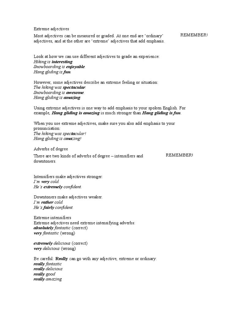 Extreme Adjectives | PDF | Language Arts & Discipline | Home & Garden