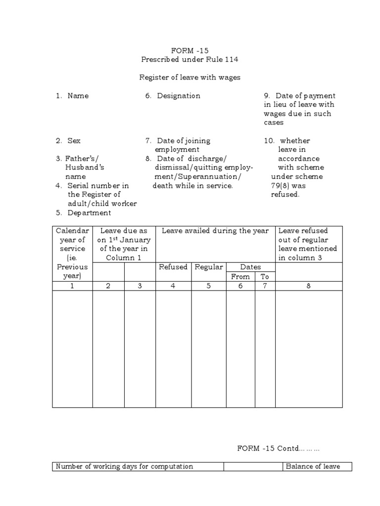 Leave with Wages Register Form 15 | PDF | Finance & Money Management