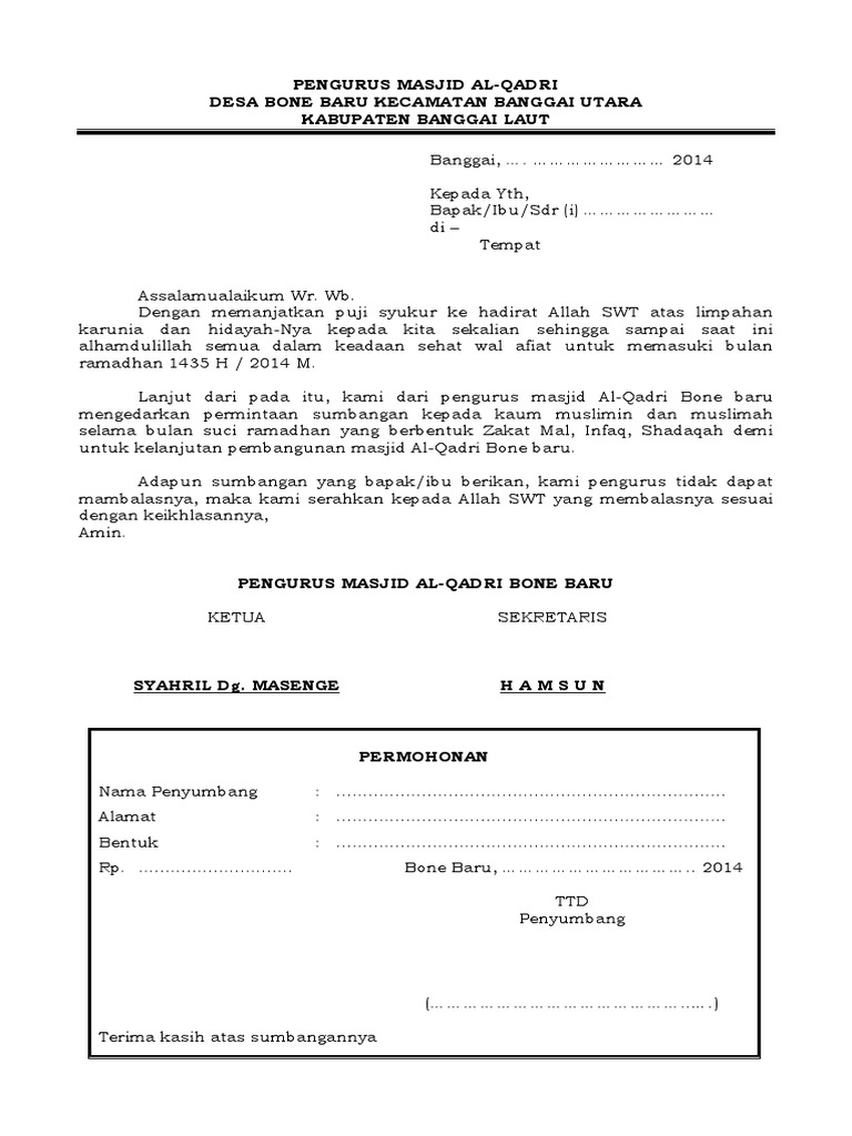 Permohonan Sumbangan Pembangunan Masjid | PDF