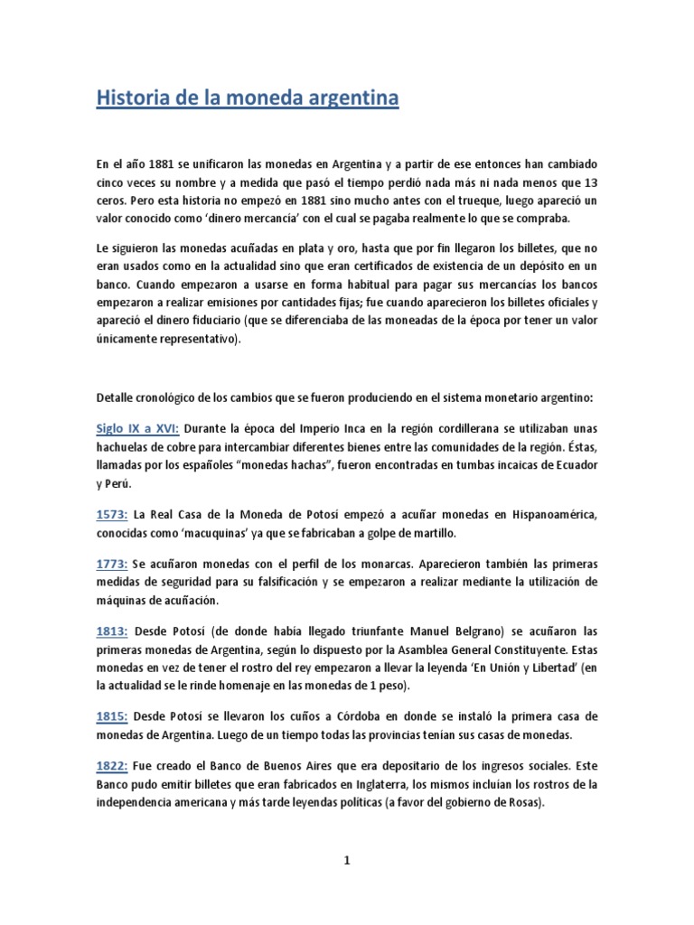 Historia de La Moneda Argentina | PDF | Monedas | Billete de banco