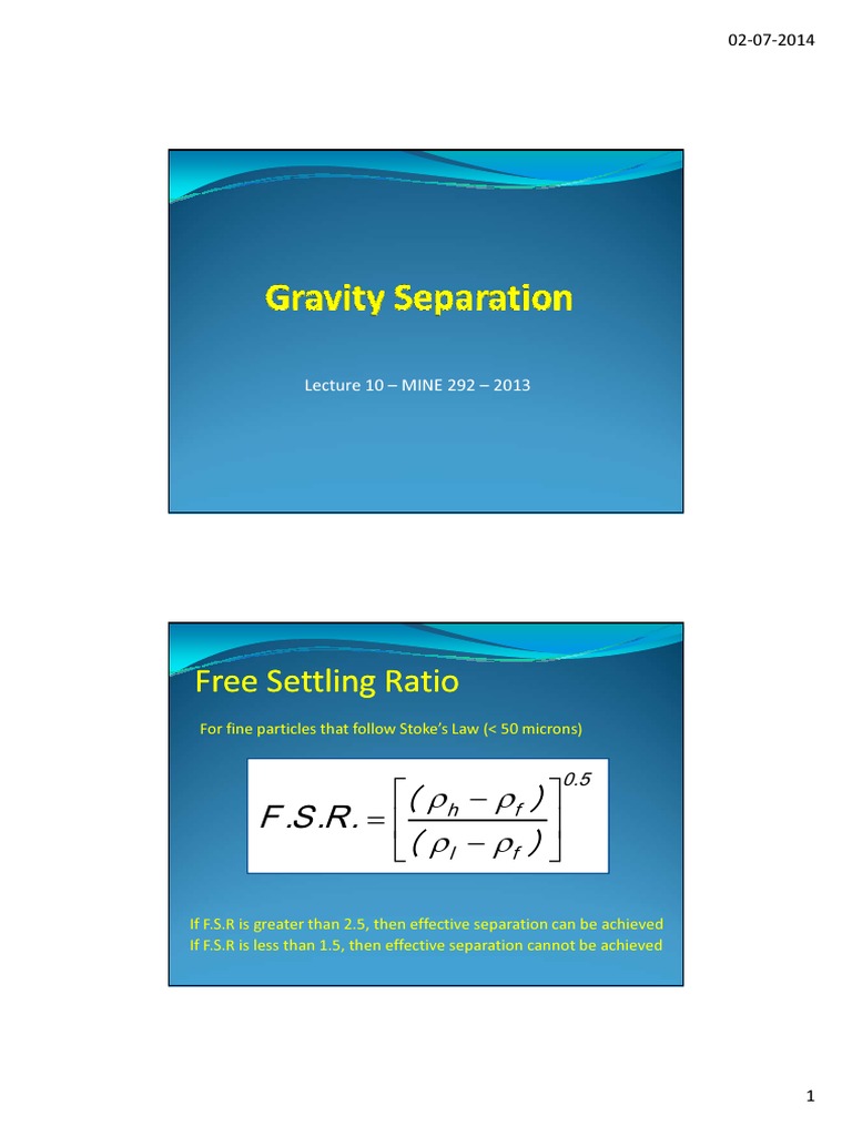 Free Settling Ratio in Gravity Separation | PDF | Filtration | Coal