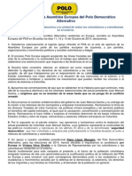 Declaración de La Asamblea Europea Del Polo Democrático Alternativo - 2013