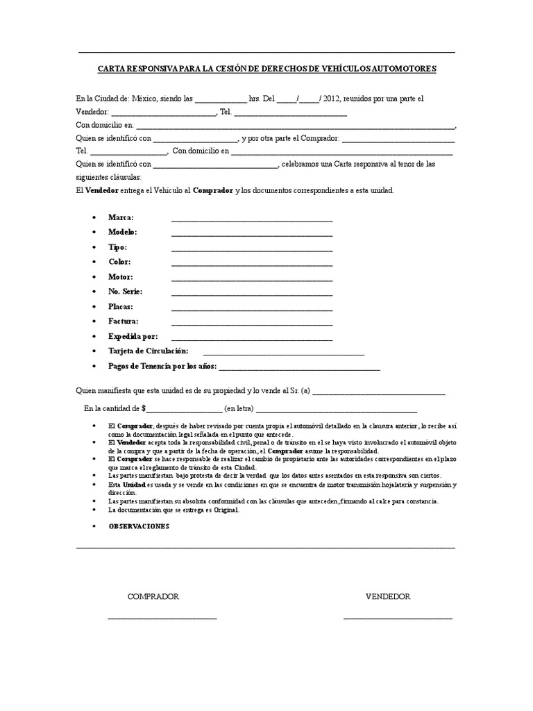 Carta Responsiva Para Prestamo De Vehiculo - prestamos 
