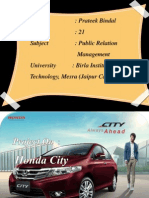 Public Relation Management On Honda Cars