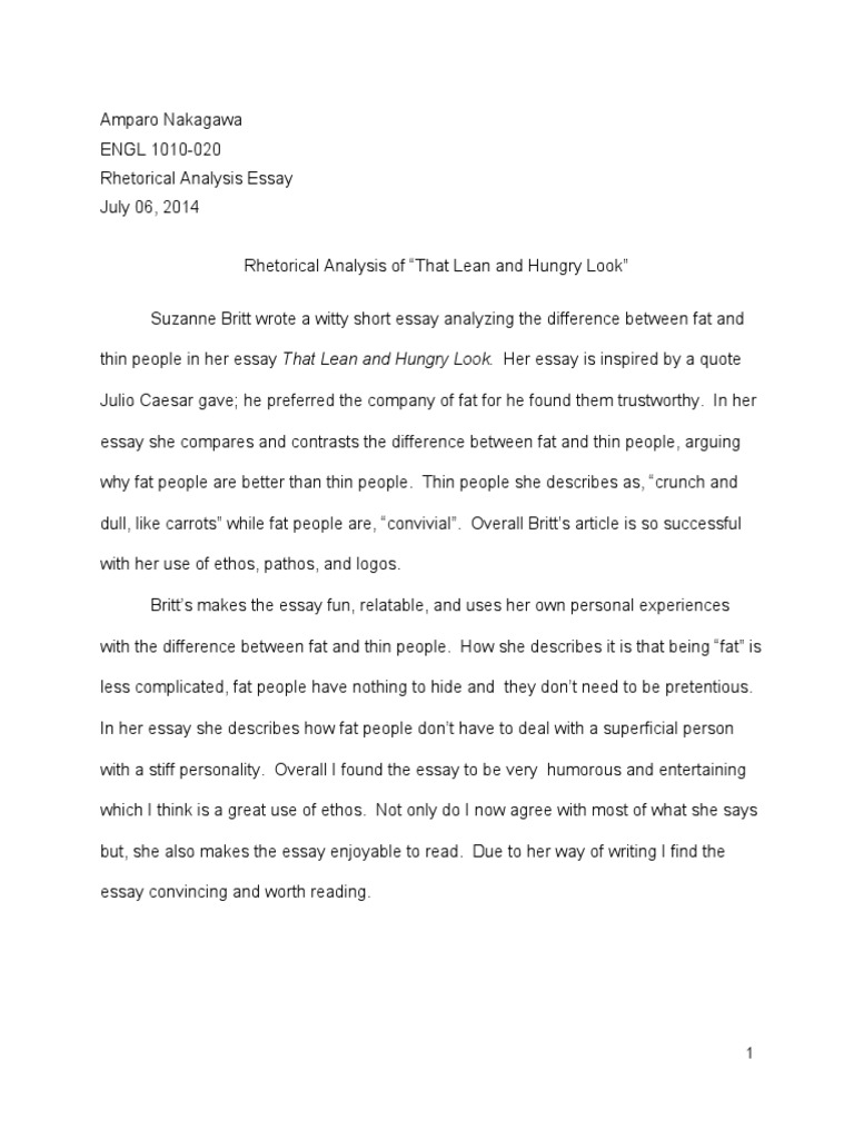 My Rhetorical Analysis Essay in That Lean and Hungry Look  PDF