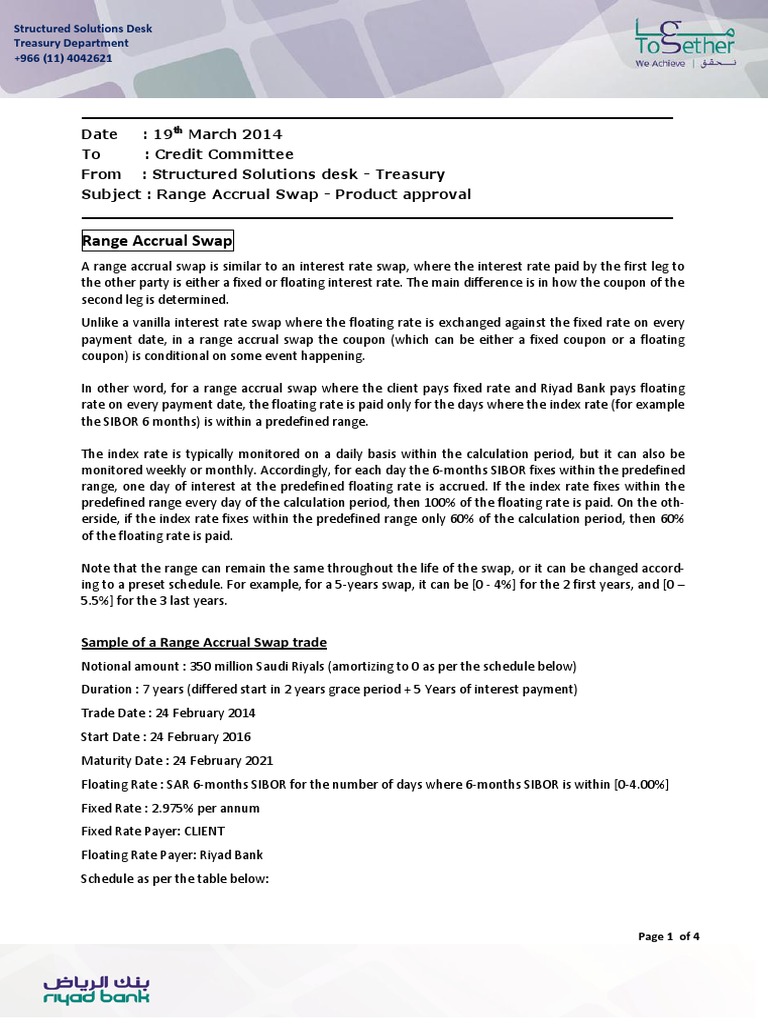 Range Accrual Swap Product Description PDF Swap (Finance