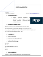 Curriculum Vitae: o Career Objectives