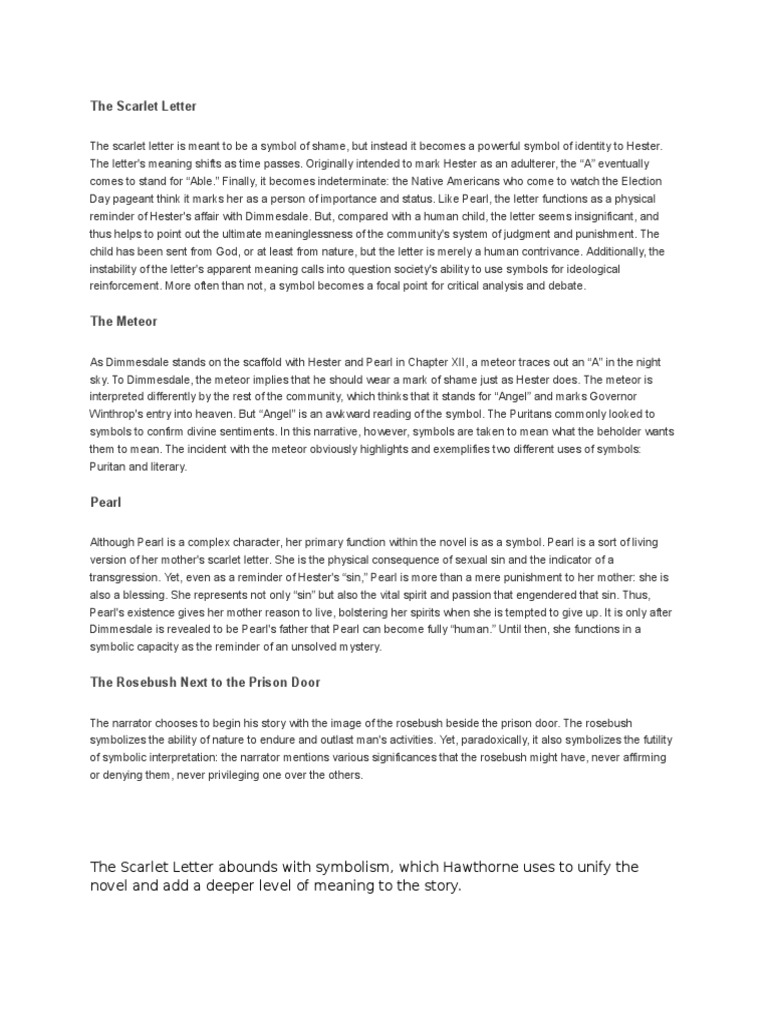 scarlet letter symbolism essay