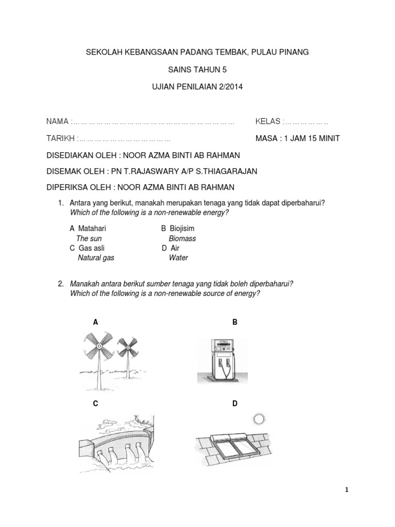 Soalan Sains Tahun 5 Edited Pdf