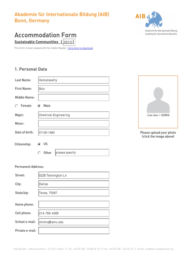 AIB Bonn Accommodation Form | PDF | Foods | Computing And Information ...