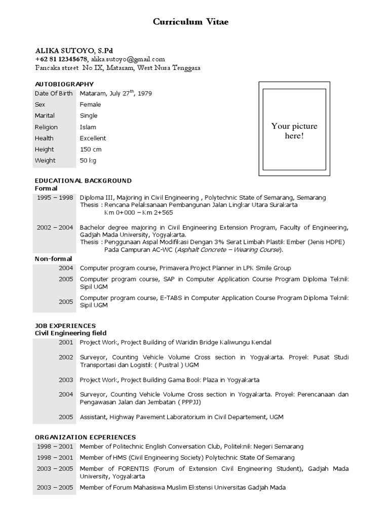 Contoh CV Dalam Bahasa Inggris 2