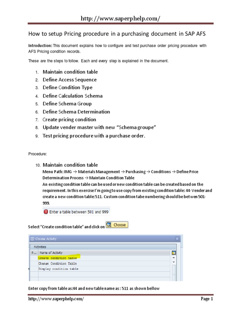 How To Setup Pricing Procedure In A Purchasing Document In SAP AFS