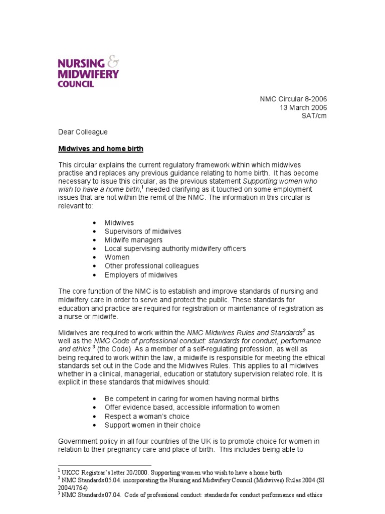 NMC Guidelines on Home Birth for Midwives | PDF | Midwife | Midwifery