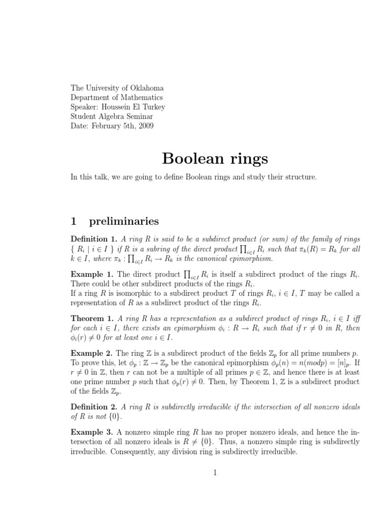 Boolean Rings 1 Preliminaries PDF Ring (Mathematics) Boolean Algebra