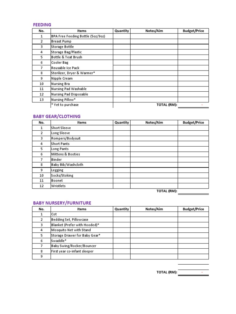 Checklist Baby Excel Pdf