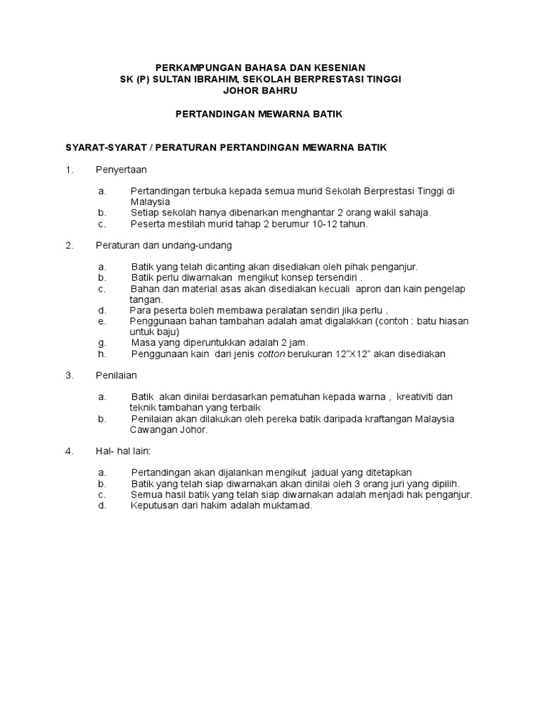 Contoh Surat Pertandingan Mewarna