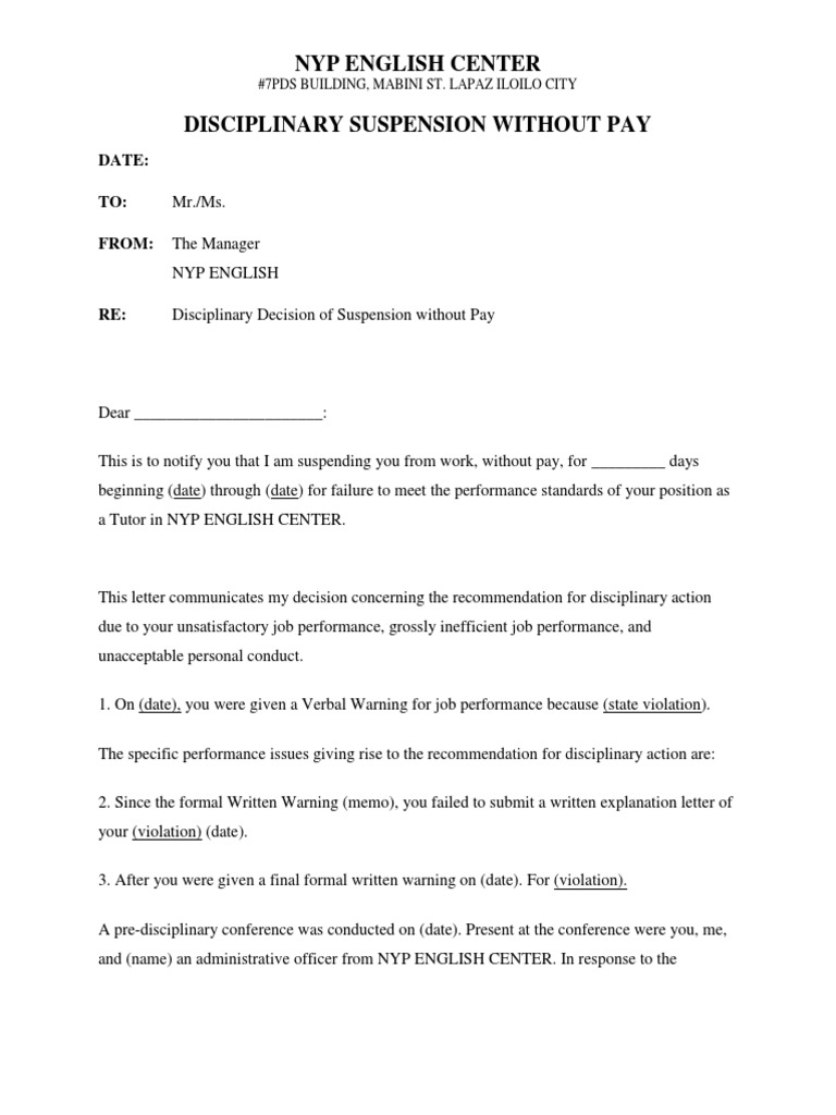 Disciplinary Suspension Without Pay PDF Government Social Issues